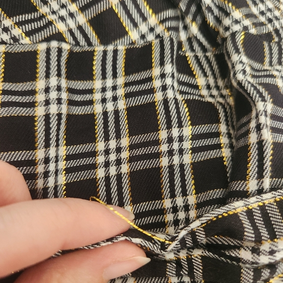 NWT Gingham Black White Check Faux Wrap Ruffle Dress with Gold Metallic Detail - Picture 3 of 7